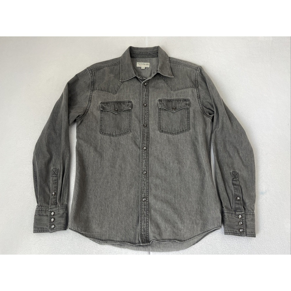 Tecovas Shirt Mens Small Gray Denim Pearl Snap Long Sleeve Western Cowboy
